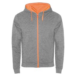 Fuji Kaputzensweatjacke Unisex, heather grau / Fluor Orange, M