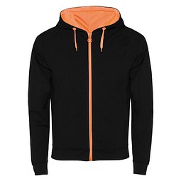 Fuji Kaputzensweatjacke Unisex, schwarz / Fluor Orange, L