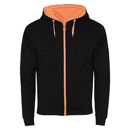 Fuji Kaputzensweatjacke Unisex, schwarz / Fluor Orange, M