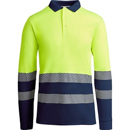 Sicherheits-Langarm-Poloshirt, S, Marineblau/Neon-Gelb