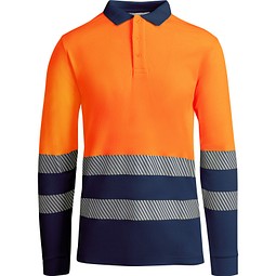 Sicherheits-Langarm-Poloshirt, XL, Marineblau/Neon-Orange