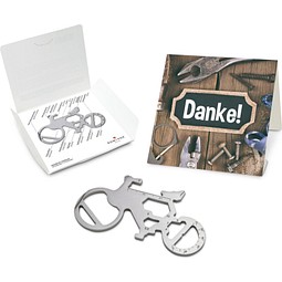 Geschenkartikel: ROMINOX® Key Tool Bicycle / Fahrrad (19 Funktionen) im Motiv-Mäppchen Danke, silber