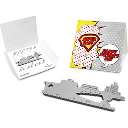 Geschenkartikel: ROMINOX® Key Tool Cargo Ship / Containerschiff (19 Funktionen) im Motiv-Mäppchen Super Dad, silber