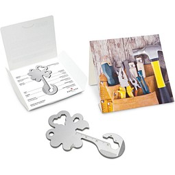 Geschenkartikel: ROMINOX® Key Tool Lucky Charm / Kleeblatt Glücksbringer (19 Funktionen) im Motiv-Mäppchen Werkzeug, silber