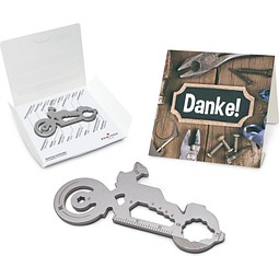 Geschenkartikel: ROMINOX® Key Tool Motorbike / Motorrad (21 Funktionen) im Motiv-Mäppchen Danke, silber