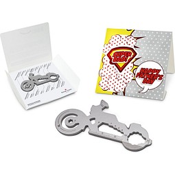 Geschenkartikel: ROMINOX® Key Tool Motorbike / Motorrad (21 Funktionen) im Motiv-Mäppchen Super Dad, silber