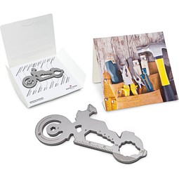 Geschenkartikel: ROMINOX® Key Tool Motorbike / Motorrad (21 Funktionen) im Motiv-Mäppchen Werkzeug, silber