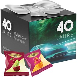 Geschenkbox Midi Schleife, Cavendish & Harvey Double Fruit Bonbons, inkl. Druck