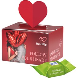 Geschenkbox Mini Herz, Ritter SPORT Schokowürfel Vollnuss Nougatcreme, inkl. Druck