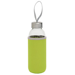 Glasflasche mit Hülle, 450 ml, hellgrün