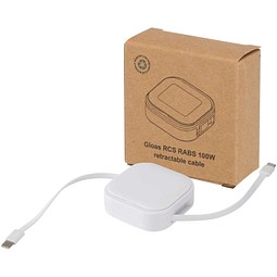 Gloas Aufrollbares 5 in 1 Kabel aus Recyclingmaterial mit Datensynchronisierung und 100 W Schnellladefunktion sowie Smartphone Toolkit, weiss