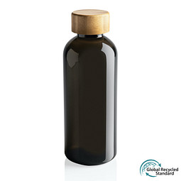 GRS rPET Flasche mit Bambus-Deckel, schwarz