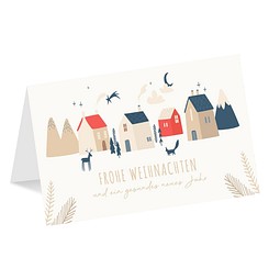 Grußkarte Weihnachten, Motiv Weihnachtsdorf, Danke an Mitarbeiter