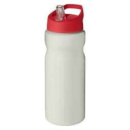 Mitarbeitergeschenk Trinkflasche H2O Eco – elfenbeinweiß-rot – mit Logodruck 650ml aus 100% PCR-rPET Made in UK, nachhaltige Mehrwegflasche für CSR