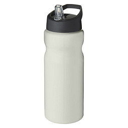 Firmengeschenk Trinkflasche H2O Eco – elfenbeinweiß-schwarz – mit Logodruck 650ml aus 100% rPET, made in UK, nachhaltige Mehrwegflasche