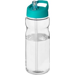 Firmengeschenk Trinkflasche H2O Eco – transparent klar-aquablau – mit Logodruck 650ml aus 100% rPET, Made in UK, nachhaltige Mehrwegflasche