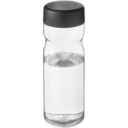 Sport-Werbemittel H2O Eco Base – transparent-schwarz – mit Logo bedruckbar 650 ml nachhaltige rPET Flasche auslaufsicher für Sportevents