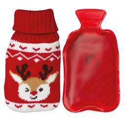 Handwärmer mit weihnachtlichem Stricküberzug , rot