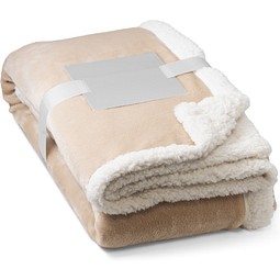 HEIDEN. Wendbare Fleecedecke (190 g/m²) mit Satinband und personalisierter Karte, Beige