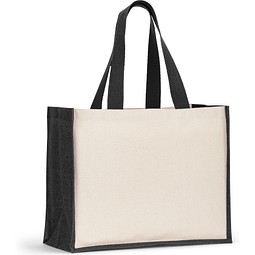 HELSINQUE COLOUR. Tasche aus Canvas (320 g/m²), mit Boden und Seiten aus farbig laminierter Jute (350 g/m²), Schwarz