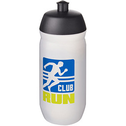 Sport-Werbemittel Sportflasche HydroFlex™ – schwarz-weiss – mit 48h Express-Druck 500 ml MDPE auslaufsicher für Sportevents & Turniere