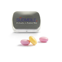 Klapp Dose, mentos® Kaudragee Mint, inkl. Druck, silberne Dose