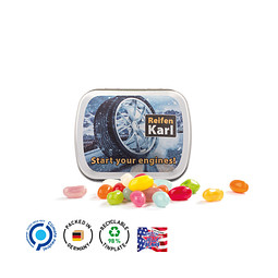 Klappdose, American Style Jelly Beans, inkl. Druck, silberne Dose