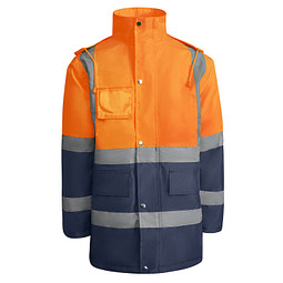 Kombinierter, gesteppter Parka Merak mit High Visibility, M, navy/fluor orange