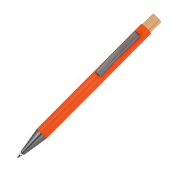 Kugelschreiber aus Aluminium mit Bambusdrücker , orange