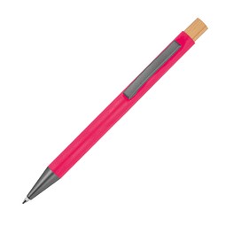 Kugelschreiber aus Aluminium mit Bambusdrücker , pink