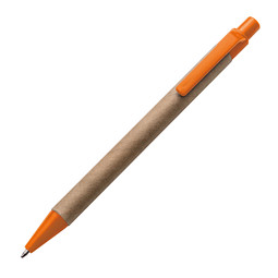 Druckkugelschreiber aus recyceltem Papier, blaue Mine, orange