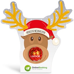 Lindt Lindor Kugel in Werbekartonage Rentier, Milchschokolade (Rot), inkl. Druck