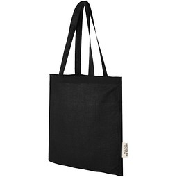 Madras 140 g/m² Baumwoll Tragetasche aus GRS recycelter Baumwolle, 7L, schwarz