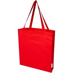 Madras 140 g/m² Baumwoll Tragetasche mit Seitenfalten aus GRS recycelter Baumwolle, rot