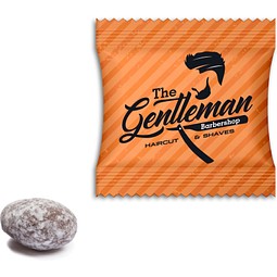 Mandeln einzeln im Werbetütchen, 4 g, Zimt, Folie weiß, inkl. Druck