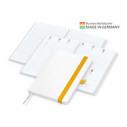 Geiger-Notes Match-Hybrid White Bestseller Notizbuch A5, Natura, inkl. Druck, gelb