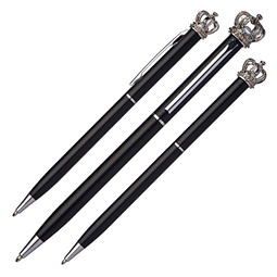 Metall-Drehkugelschreiber Crown, blaue Mine, Schwarz