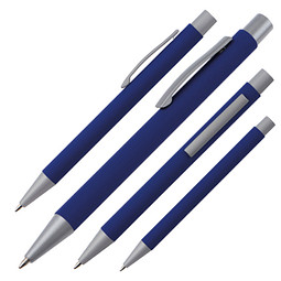 LANCE® Softtouch Metallkugelschreiber Abu-Dhabi, Beschläge silber matt, blaue Mine, blau