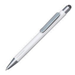 PENKO® Metall-Touchkugelschreiber Rava Soft SILVER, blaue Mine, weiß