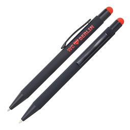 LANCE® Metall-Touch-Kugelschreiber Colour Line, schwarz/rot, farbige Glanzgravur in rot
