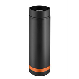 METMAXX® Vakuum Edelstahl Thermobecher Crema 360 Grad, 450 ml, schwarz/orange