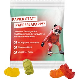 Minitüte, 12 g, recyclingfähiges Papier weiß, Trolli Vegane Gummibärchen, 14% Fruchtsaft, inkl. Druck