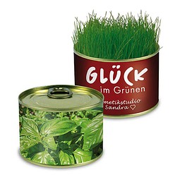 Natur-Konserve mit Samen, Basilikum, 1-seit. Druck