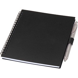 Niove Softcover Notizbuch aus recyceltem Kunststoff mit Kugelschreiber (blaue Mine), schwarz