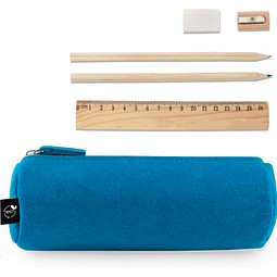 NOMAD. Mehrzwecketui aus recyceltem Filz (100 % rPET) mit Lineal, Bleistiften, Radiergummi und Spitzer, Hellblau