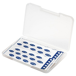 Kundengeschenk Pflaster Box – transparent-milchig – mit Werbedruck, extra flache Box mit 4x2 Pflastern, ideal für den Büroalltag