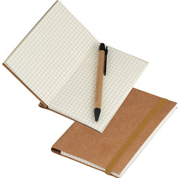 Notizbuch mit Kugelschreiber kariert, natur, DIN A6