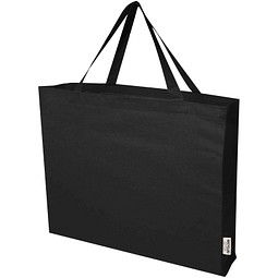 Odessa 220 g/m² Baumwoll Tragetasche aus GRS recycelter Baumwolle, groß, schwarz