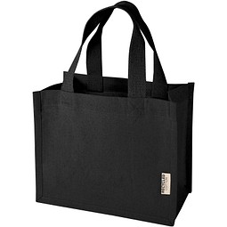 Odessa Mini-Tragetasche mit Bodenfalte aus 220 g/m² GRS Recyclingbaumwolle 9L, schwarz