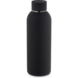 ODIN. Trinkflasche aus Edelstahl (36% recycelt) (550 mL) mit gummierter Oberfläche, Schwarz